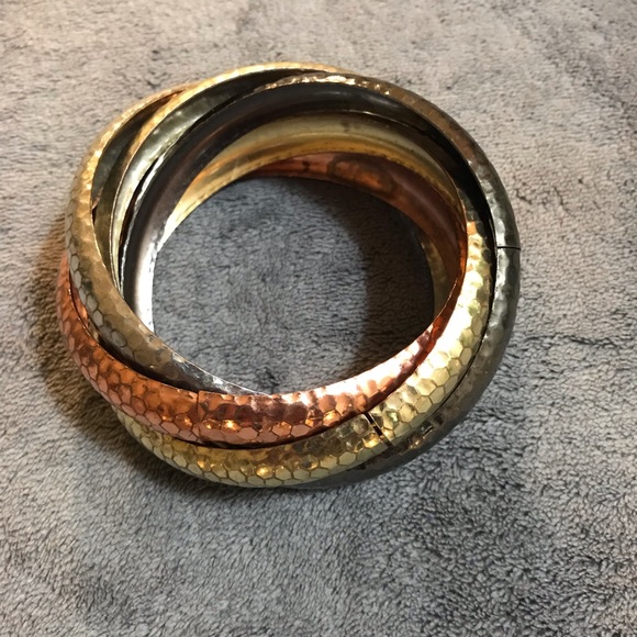 Multicolored 5-ring bangles bracelet Rose Gold - Picture 2 of 7